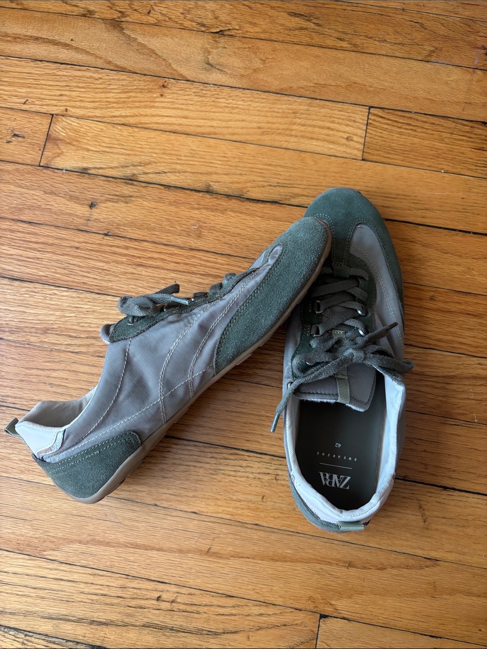 Zara Green Suede Leather Sneakers Size Womens 11